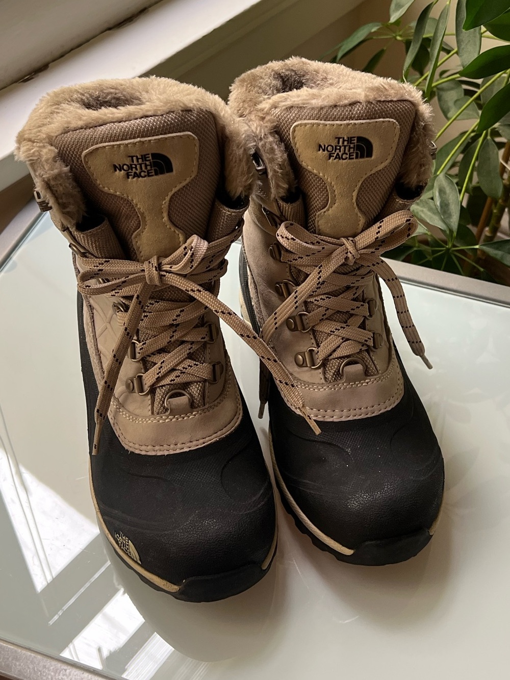 The North Face Women's Beige and Black Insulated Winter Boots